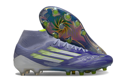 Men's Adidas F50 Elite Mid FG Firm Ground High-Tops Football Boots - Purple/Silver/Yellow