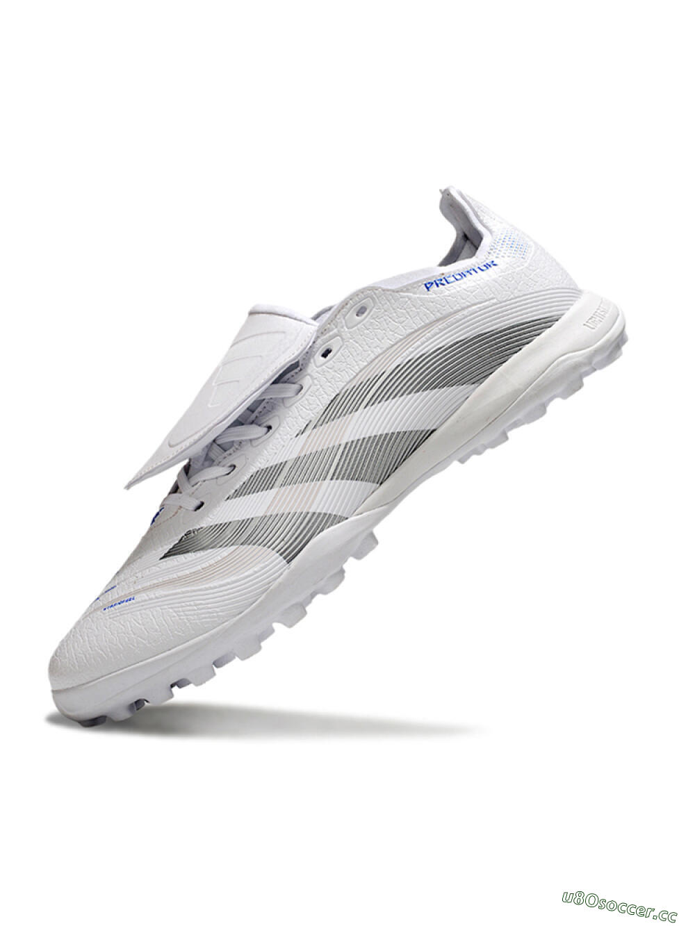Unisex Adidas Predator 25 Elite Foldover Tongue TF Artificial Turf Low-Tops Football Shoes - White/Silver/Blue 5