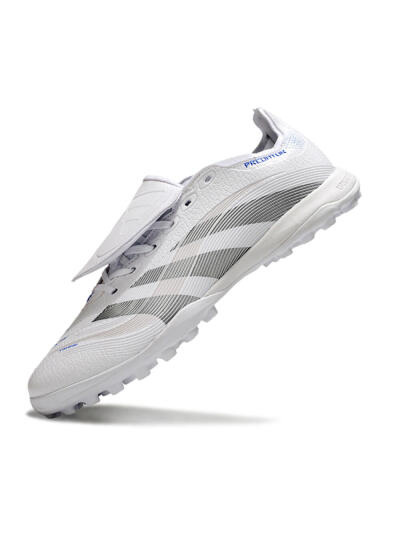 Unisex Adidas Predator 25 Elite Foldover Tongue TF Artificial Turf Low-Tops Football Shoes - White/Silver/Blue
