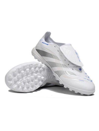 Unisex Adidas Predator 25 Elite Foldover Tongue TF Artificial Turf Low-Tops Football Shoes - White/Silver/Blue
