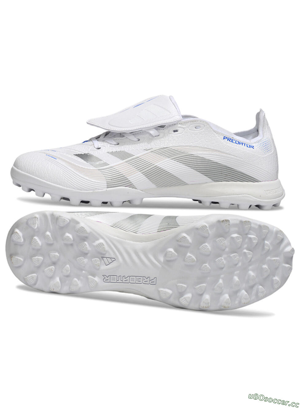 Unisex Adidas Predator 25 Elite Foldover Tongue TF Artificial Turf Low-Tops Football Shoes - White/Silver/Blue 1