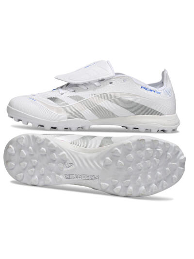 Unisex Adidas Predator 25 Elite Foldover Tongue TF Artificial Turf Low-Tops Football Shoes - White/Silver/Blue