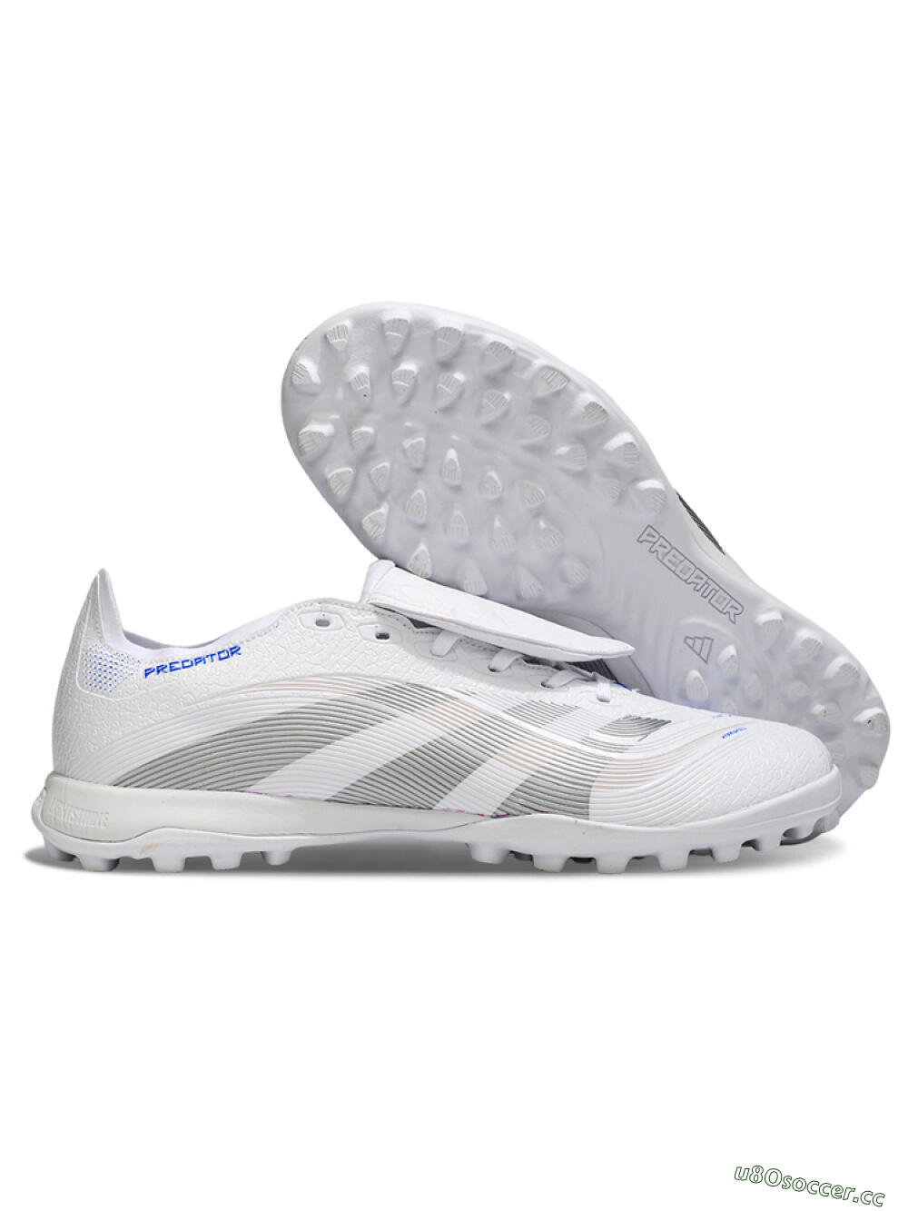Unisex Adidas Predator 25 Elite Foldover Tongue TF Artificial Turf Low-Tops Football Shoes - White/Silver/Blue 2