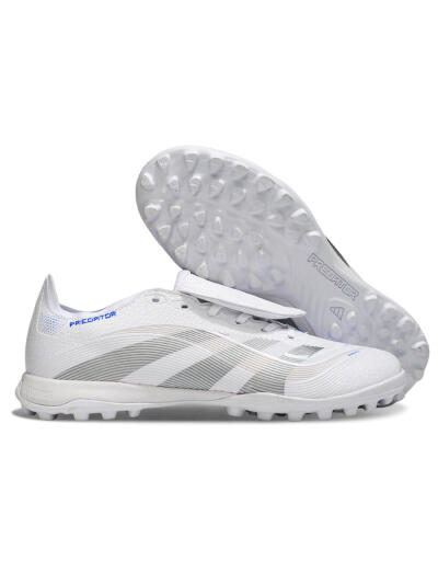 Unisex Adidas Predator 25 Elite Foldover Tongue TF Artificial Turf Low-Tops Football Shoes - White/Silver/Blue