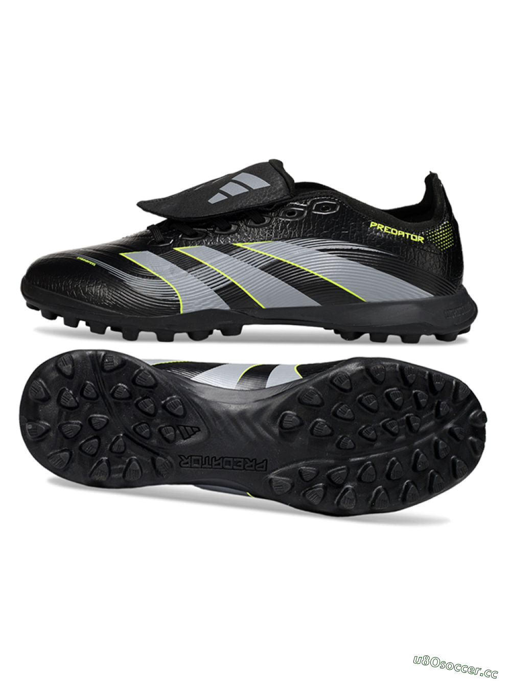 Unisex Adidas Predator 25 Elite Foldover Tongue TF Artificial Turf Low-Tops Football Shoes - Black/Grey/Yellow 1