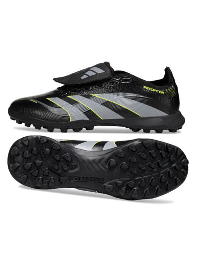 Unisex Adidas Predator 25 Elite Foldover Tongue TF Artificial Turf Low-Tops Football Shoes - Black/Grey/Yellow