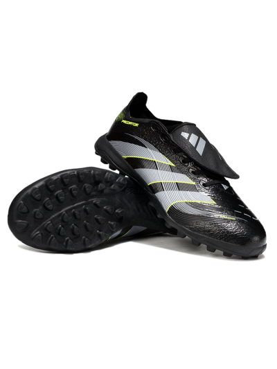 Unisex Adidas Predator 25 Elite Foldover Tongue TF Artificial Turf Low-Tops Football Shoes - Black/Grey/Yellow