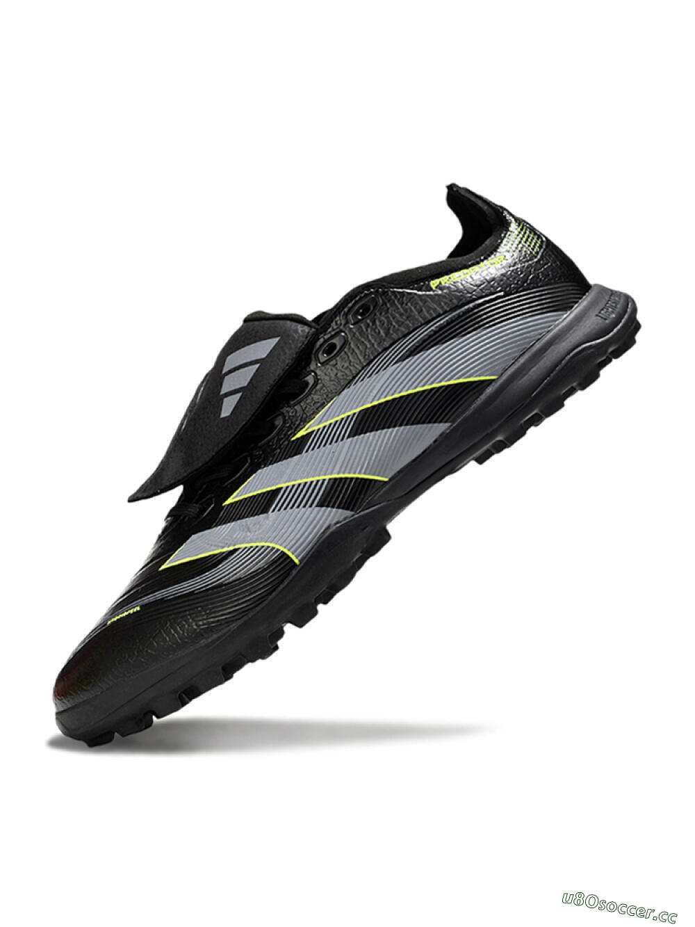 Unisex Adidas Predator 25 Elite Foldover Tongue TF Artificial Turf Low-Tops Football Shoes - Black/Grey/Yellow 5