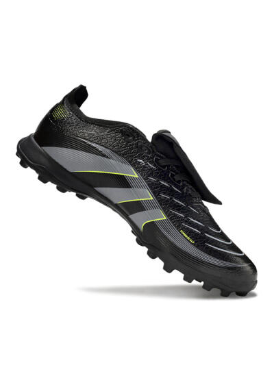 Unisex Adidas Predator 25 Elite Foldover Tongue TF Artificial Turf Low-Tops Football Shoes - Black/Grey/Yellow