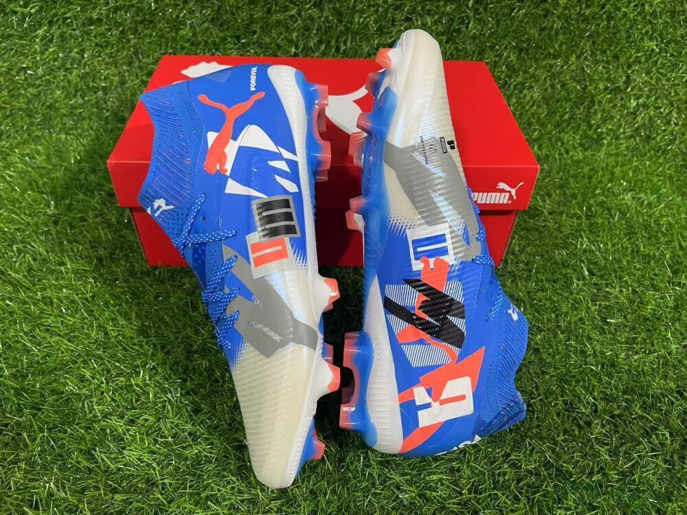 Unisex Puma Future 8 Ultimate FG Firm Ground Low-Tops Football Boots - Blue/Silver/Red