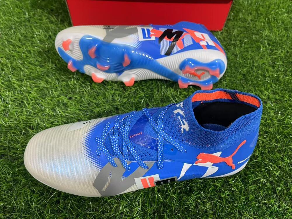 Unisex Puma Future 8 Ultimate FG Firm Ground Low-Tops Football Boots - Blue/Silver/Red