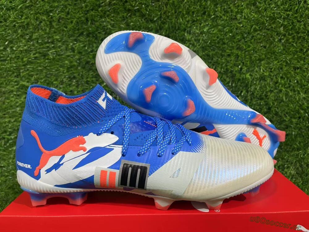 Unisex Puma Future 8 Ultimate FG Firm Ground Low-Tops Football Boots - Blue/Silver/Red