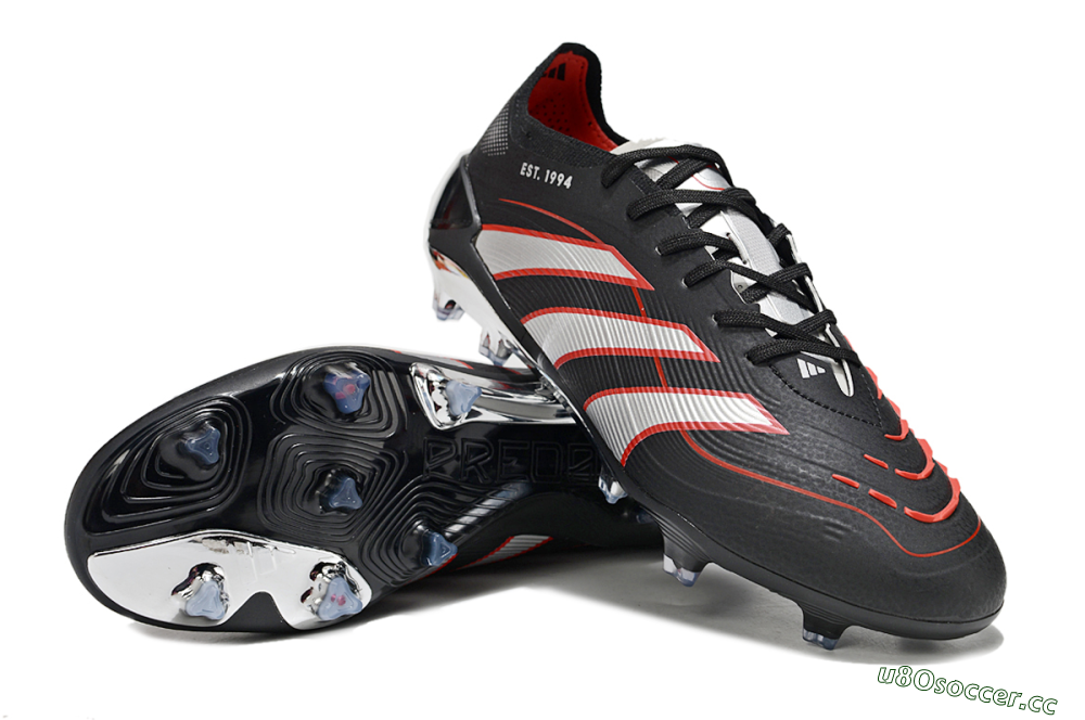 Men's Adidas Predator 25 Elite FG Firm Ground Low-Tops Football Boots - Black/Silver/Red 3