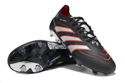Men's Adidas Predator 25 Elite FG Firm Ground Low-Tops Football Boots - Black/Silver/Red