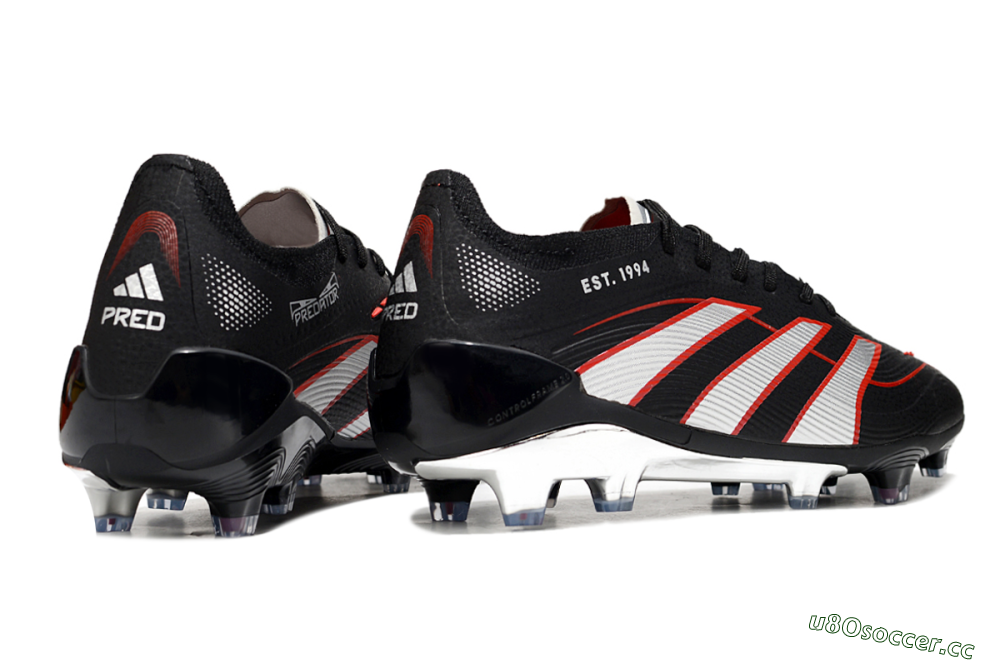 Men's Adidas Predator 25 Elite FG Firm Ground Low-Tops Football Boots - Black/Silver/Red 6