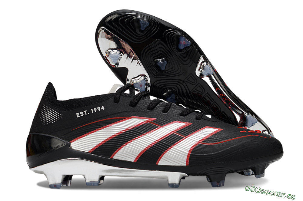 Men's Adidas Predator 25 Elite FG Firm Ground Low-Tops Football Boots - Black/Silver/Red 2