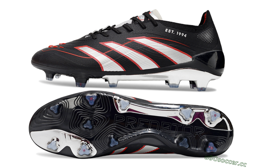 Men's Adidas Predator 25 Elite FG Firm Ground Low-Tops Football Boots - Black/Silver/Red 1