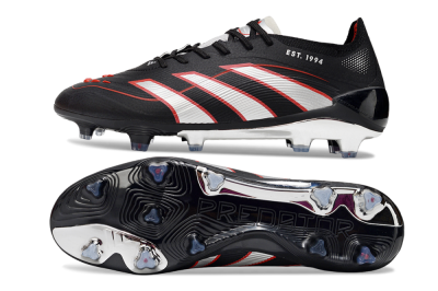 Men's Adidas Predator 25 Elite FG Firm Ground Low-Tops Football Boots - Black/Silver/Red