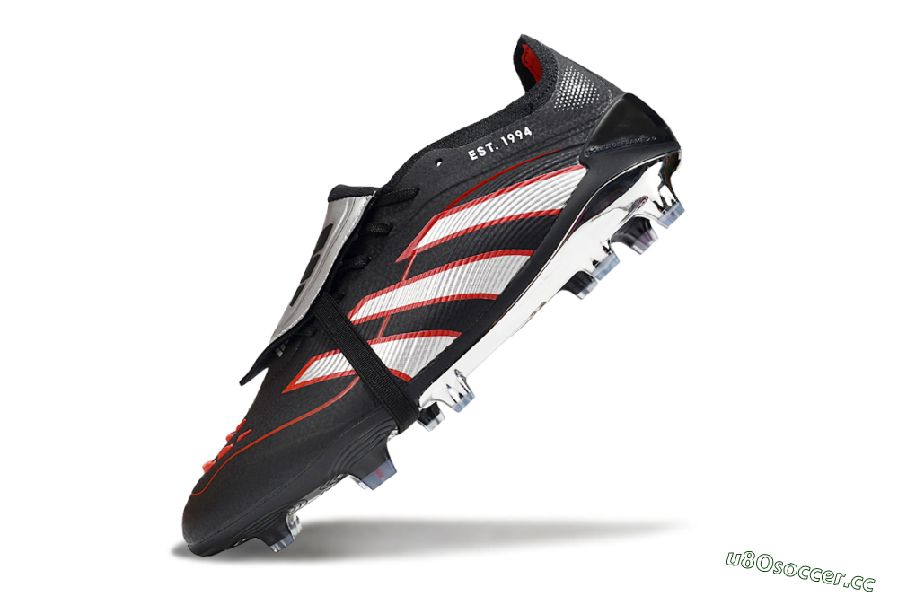 Men's Adidas Predator 25 Elite Foldover Tongue FG Firm Ground Low-Tops Football Boots - Black/Silver/Red 5