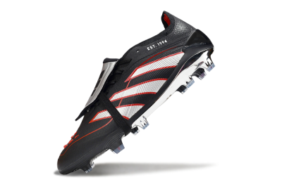 Men's Adidas Predator 25 Elite Foldover Tongue FG Firm Ground Low-Tops Football Boots - Black/Silver/Red