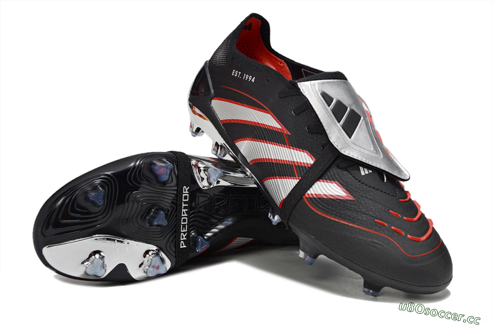 Men's Adidas Predator 25 Elite Foldover Tongue FG Firm Ground Low-Tops Football Boots - Black/Silver/Red 3