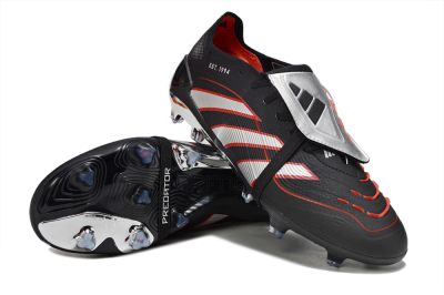 Men's Adidas Predator 25 Elite Foldover Tongue FG Firm Ground Low-Tops Football Boots - Black/Silver/Red
