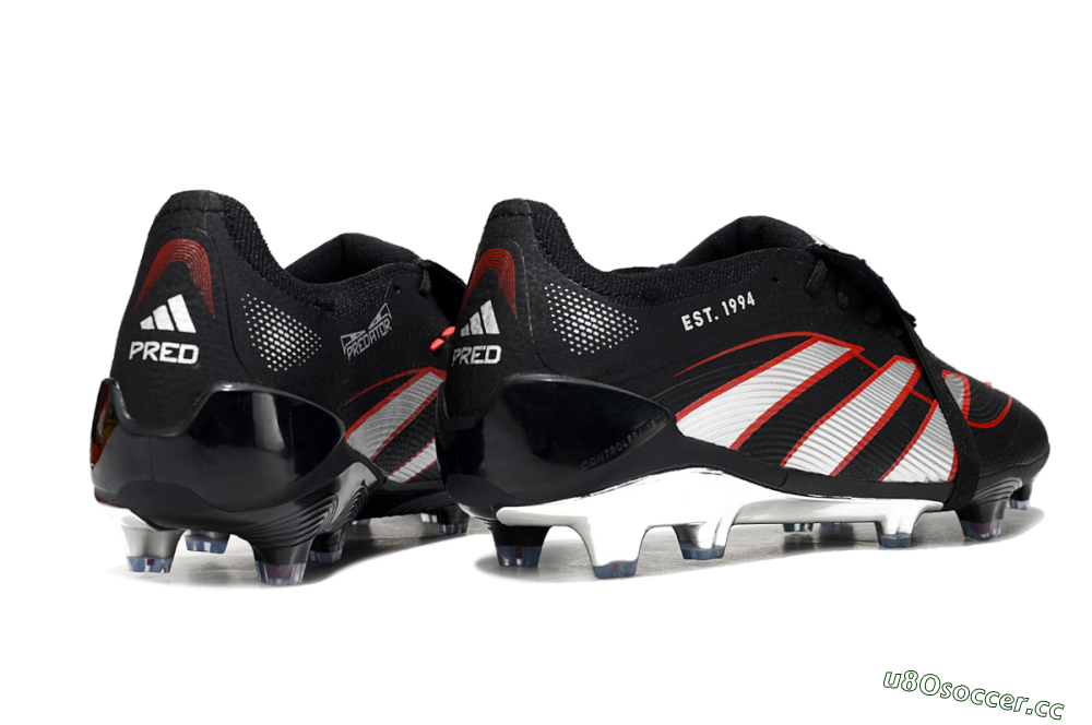 Men's Adidas Predator 25 Elite Foldover Tongue FG Firm Ground Low-Tops Football Boots - Black/Silver/Red 6