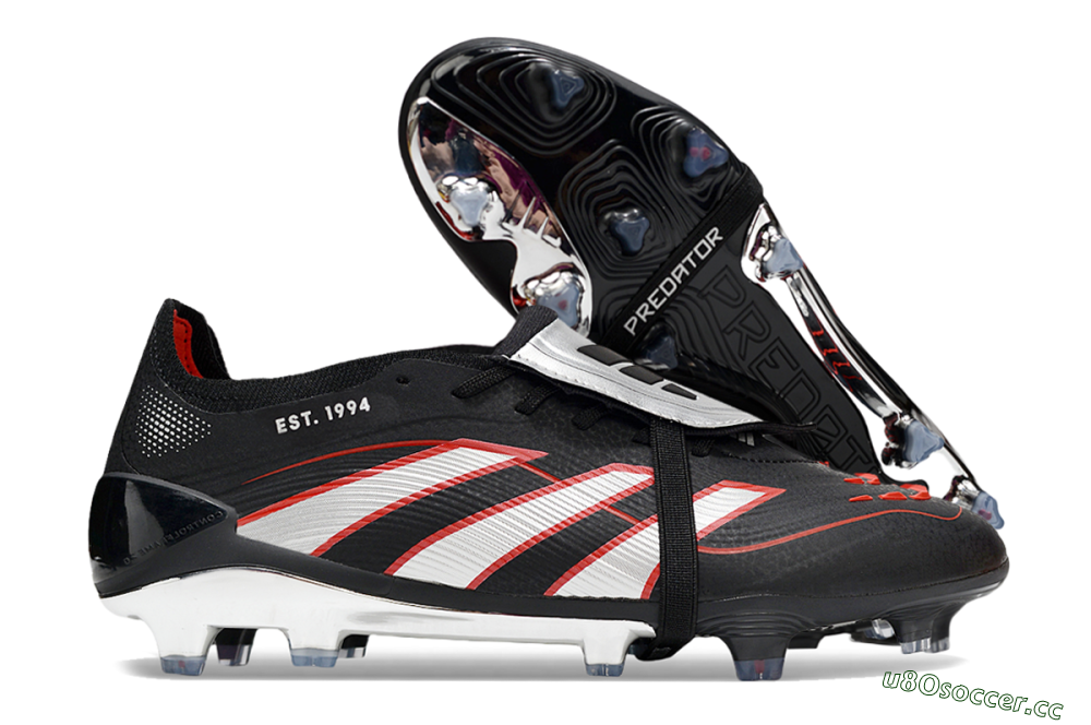 Men's Adidas Predator 25 Elite Foldover Tongue FG Firm Ground Low-Tops Football Boots - Black/Silver/Red 2