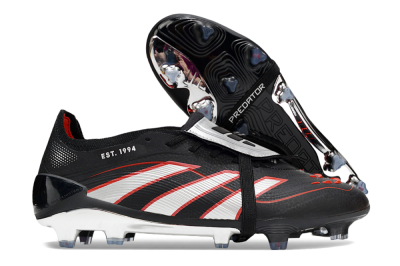 Men's Adidas Predator 25 Elite Foldover Tongue FG Firm Ground Low-Tops Football Boots - Black/Silver/Red