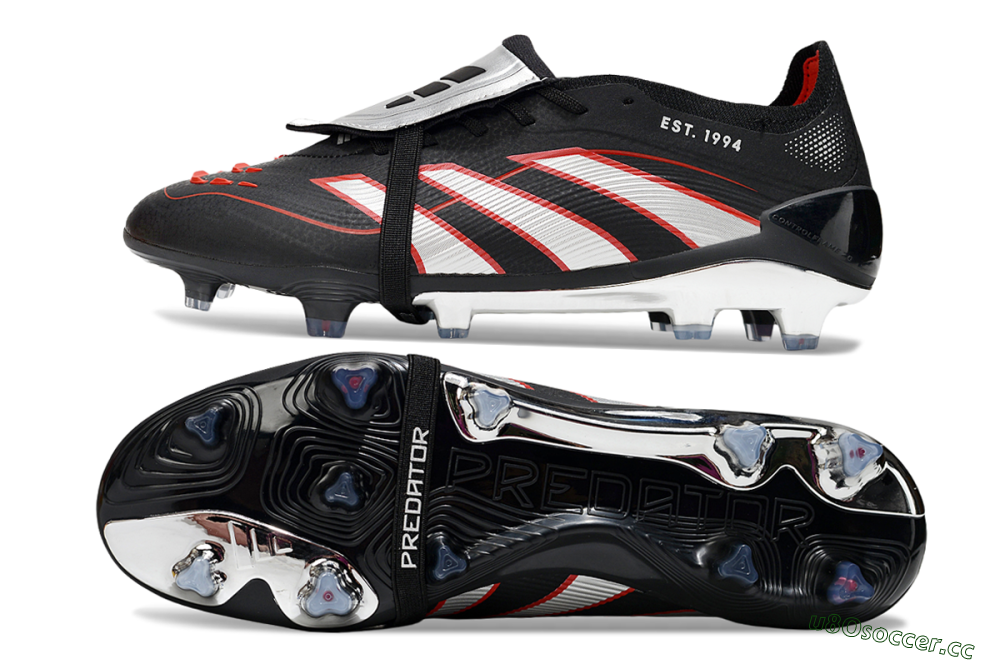 Men's Adidas Predator 25 Elite Foldover Tongue FG Firm Ground Low-Tops Football Boots - Black/Silver/Red 1