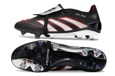 Men's Adidas Predator 25 Elite Foldover Tongue FG Firm Ground Low-Tops Football Boots - Black/Silver/Red