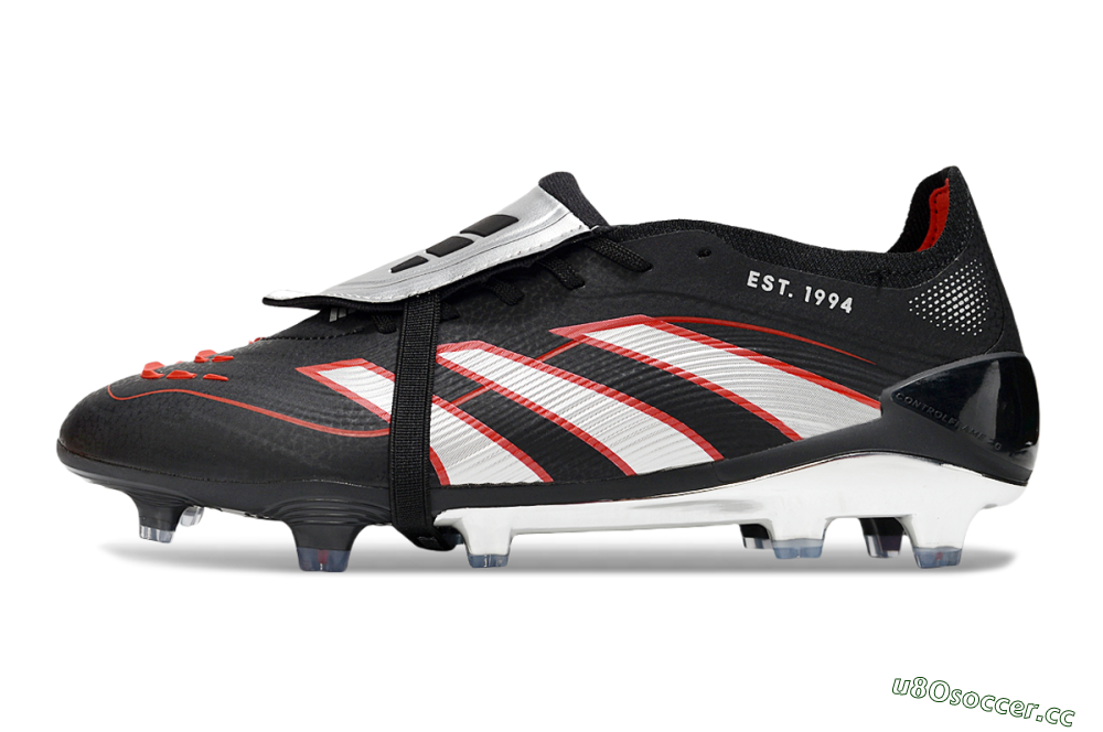 Men's Adidas Predator 25 Elite Foldover Tongue FG Firm Ground Low-Tops Football Boots - Black/Silver/Red 0