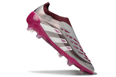 Men's Adidas Predator 25 Elite Laceless FG Firm Ground Low-Tops Football Boots - Silver/Red/Pink