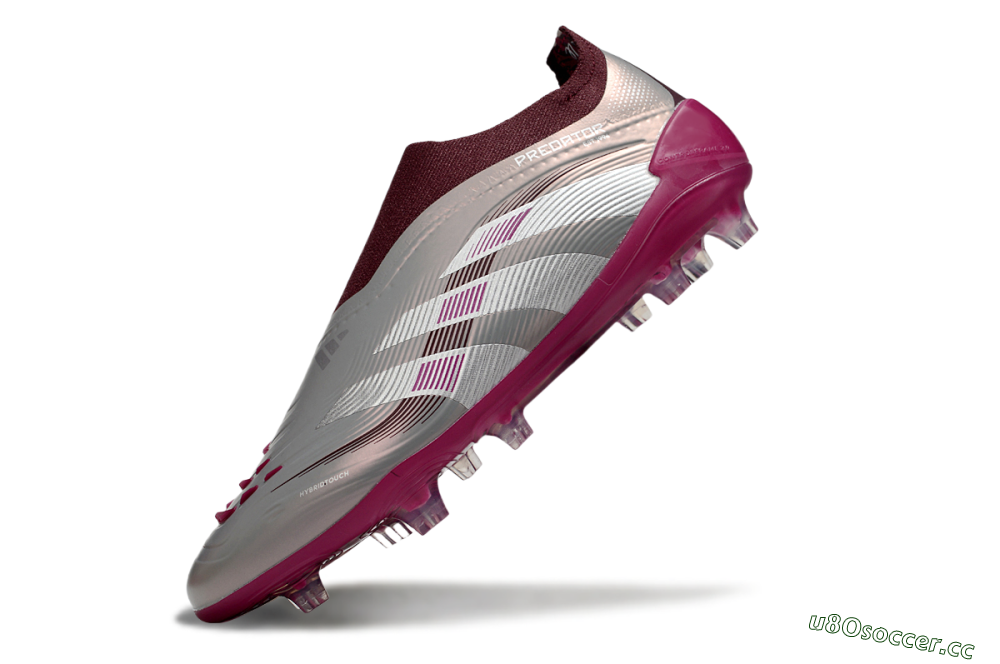 Men's Adidas Predator 25 Elite Laceless FG Firm Ground Low-Tops Football Boots - Silver/Red/Pink 5