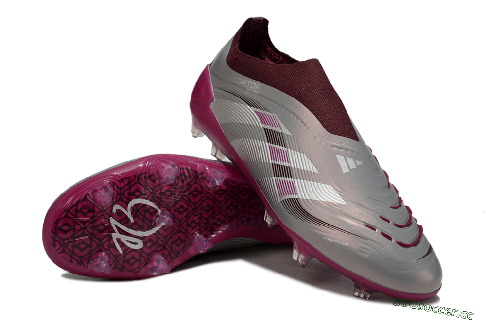 Men's Adidas Predator 25 Elite Laceless FG Firm Ground Low-Tops Football Boots - Silver/Red/Pink 3