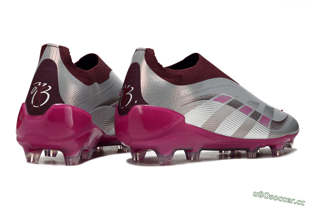 Men's Adidas Predator 25 Elite Laceless FG Firm Ground Low-Tops Football Boots - Silver/Red/Pink 6