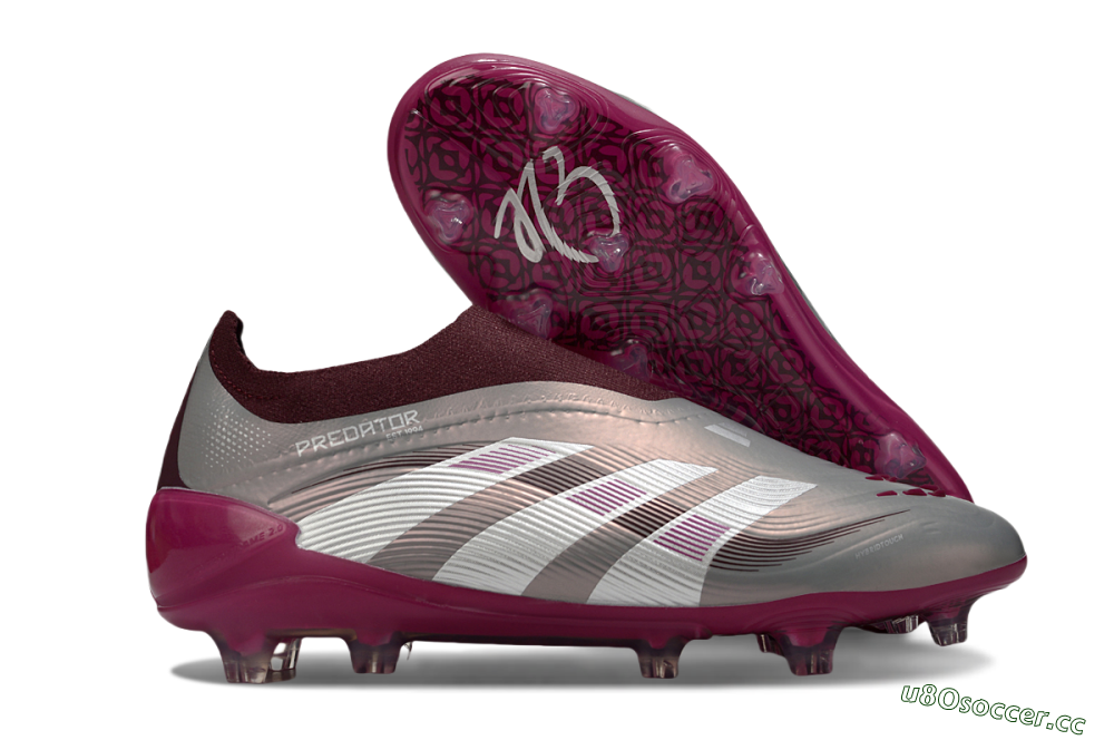 Men's Adidas Predator 25 Elite Laceless FG Firm Ground Low-Tops Football Boots - Silver/Red/Pink 2