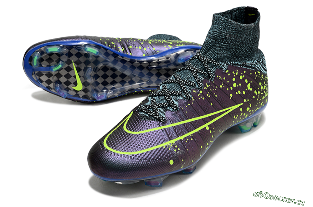 Men's Nike Mercurial Superfly 4 Elite FG Firm Ground High-Tops Football Boots - Purple/Yellow/Blue 3