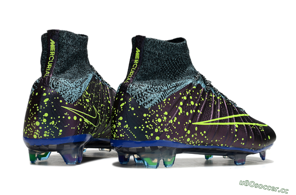 Men's Nike Mercurial Superfly 4 Elite FG Firm Ground High-Tops Football Boots - Purple/Yellow/Blue 6