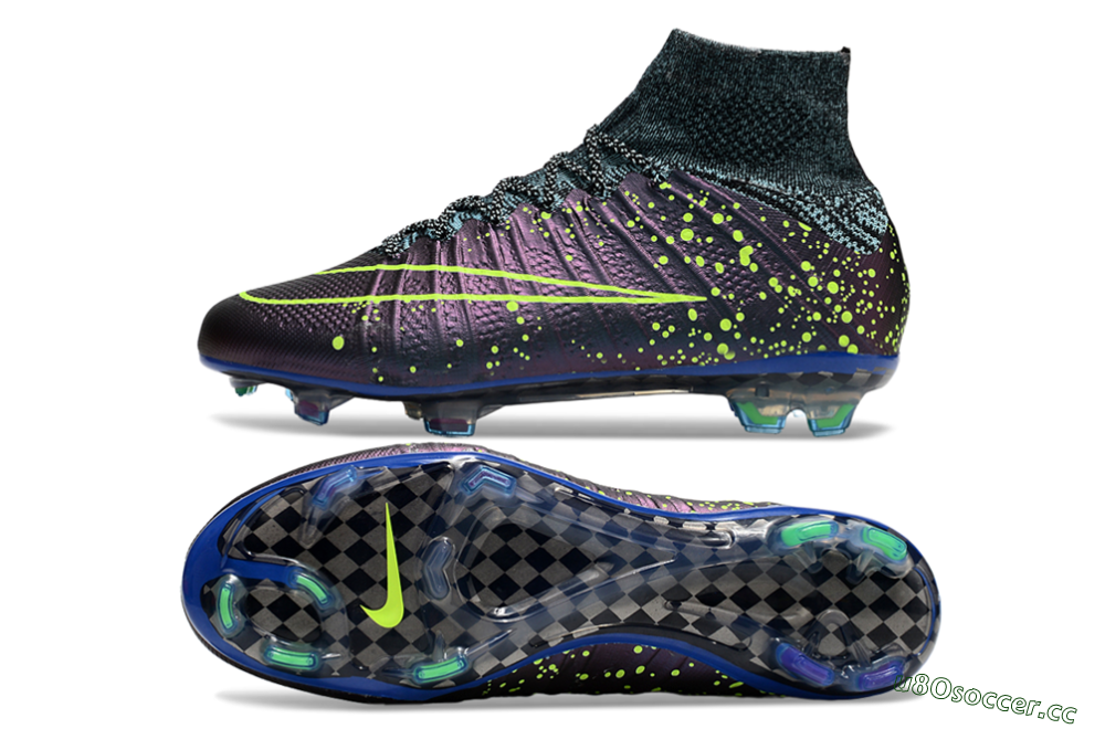 Men's Nike Mercurial Superfly 4 Elite FG Firm Ground High-Tops Football Boots - Purple/Yellow/Blue 1