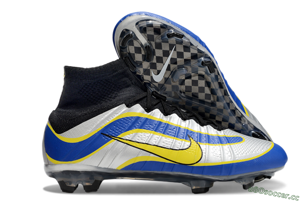 Men's Nike Mercurial Superfly 4 Elite FG Firm Ground High-Tops Football Boots - Silver/Yellow/Blue 2