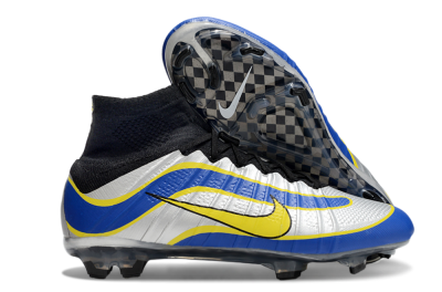 Men's Nike Mercurial Superfly 4 Elite FG Firm Ground High-Tops Football Boots - Silver/Yellow/Blue