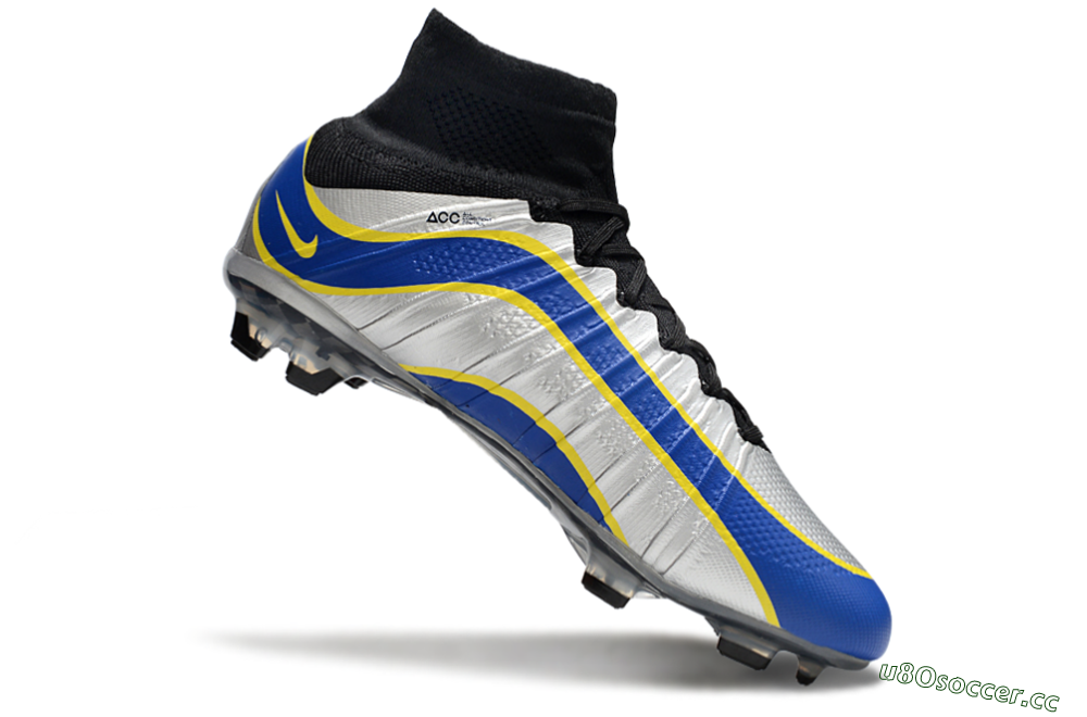 Men's Nike Mercurial Superfly 4 Elite FG Firm Ground High-Tops Football Boots - Silver/Yellow/Blue 4