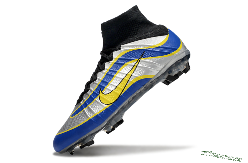 Men's Nike Mercurial Superfly 4 Elite FG Firm Ground High-Tops Football Boots - Silver/Yellow/Blue 5