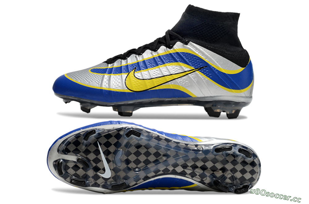 Men's Nike Mercurial Superfly 4 Elite FG Firm Ground High-Tops Football Boots - Silver/Yellow/Blue 1