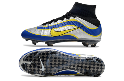 Men's Nike Mercurial Superfly 4 Elite FG Firm Ground High-Tops Football Boots - Silver/Yellow/Blue