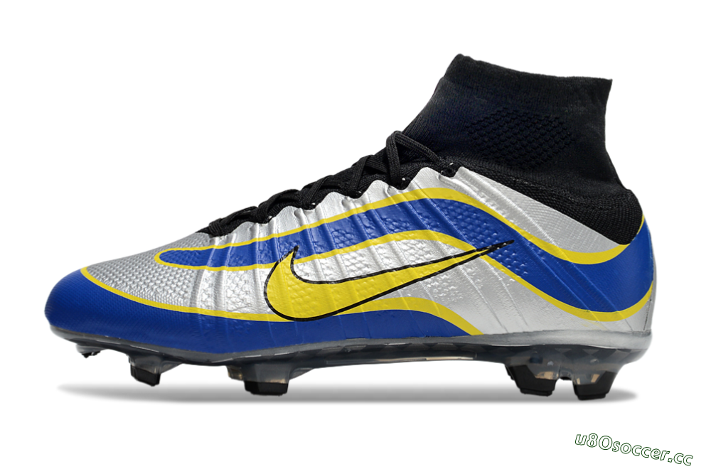 Men's Nike Mercurial Superfly 4 Elite FG Firm Ground High-Tops Football Boots - Silver/Yellow/Blue 0