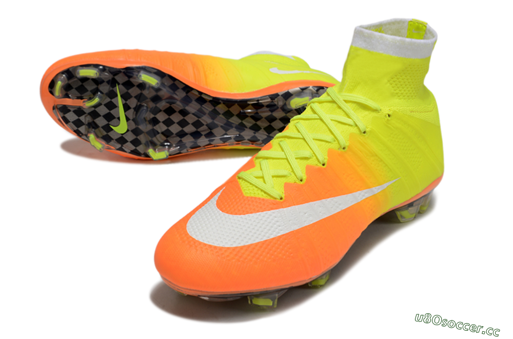 Men's Nike Mercurial Superfly 4 Elite FG Firm Ground High-Tops Football Boots - Yellow/White/Orange 3