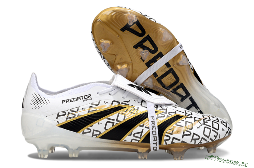 Men's Adidas Predator 25 Elite Foldover Tongue FG Firm Ground Low-Tops Football Boots - White/Black/Gold 2