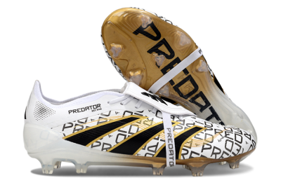 Men's Adidas Predator 25 Elite Foldover Tongue FG Firm Ground Low-Tops Football Boots - White/Black/Gold